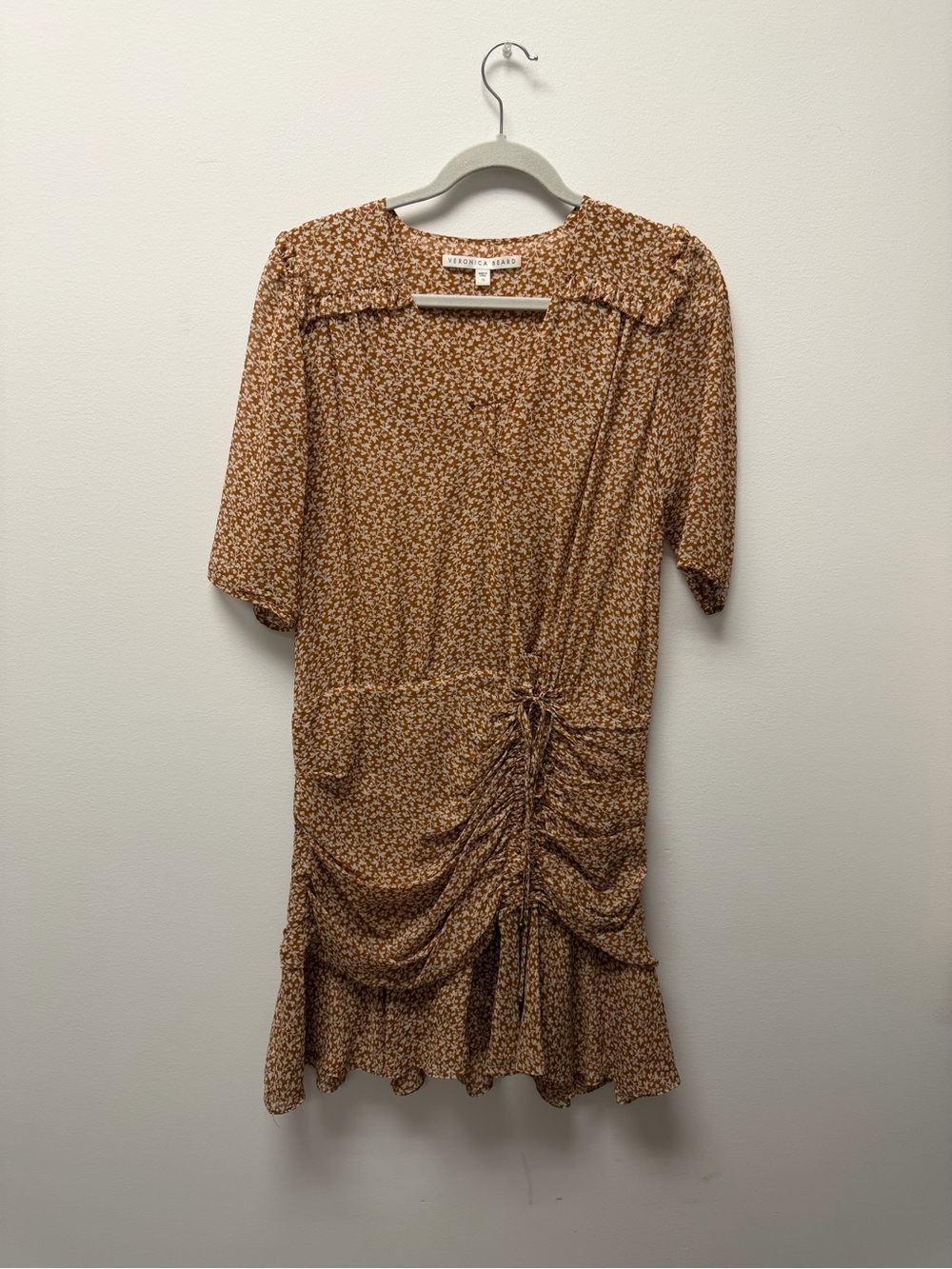 Veronica Beard Brown Floral Ruched Mini Dress